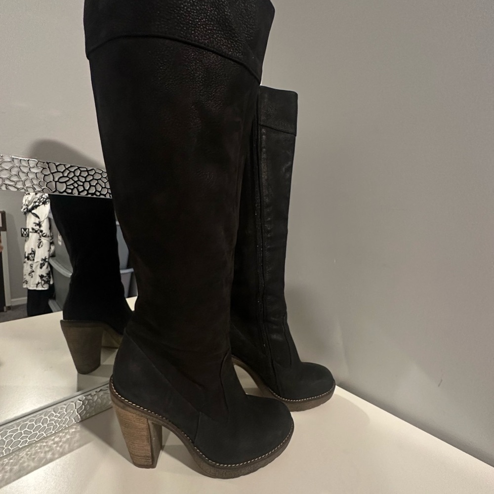 🇮🇹CORALBLUE Women’s Leather Black Knee-High Boots Sz 8.5